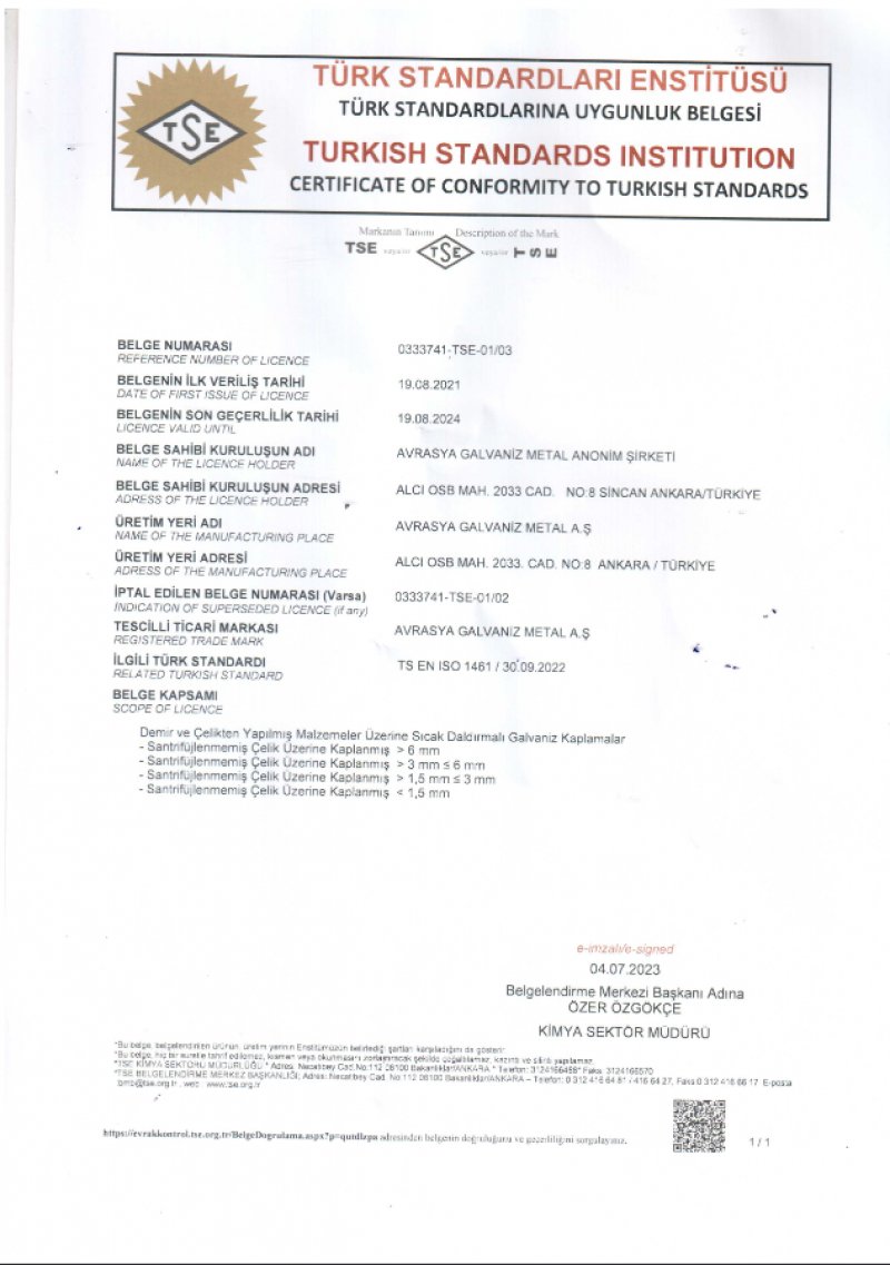 TSE Uygunluk Belgesi