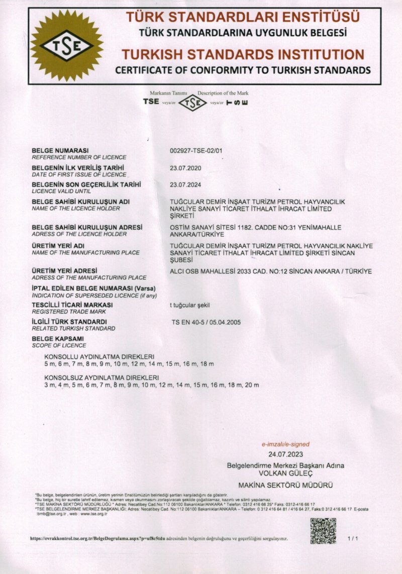 TSE Uygunluk Belgesi 2